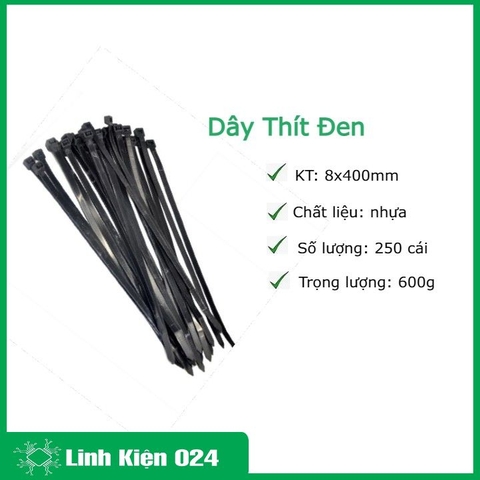 Gói 250PCS Dây Thít Đen 8X400mm