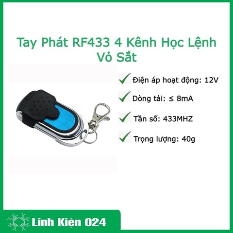 Tay Phát RF433 4 Kênh Học Lệnh Vỏ Sắt K4E10
