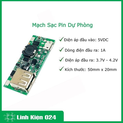 Mạch Sạc Pin Dự Phòng 5V 1A - Xanh Lá (K2A2)