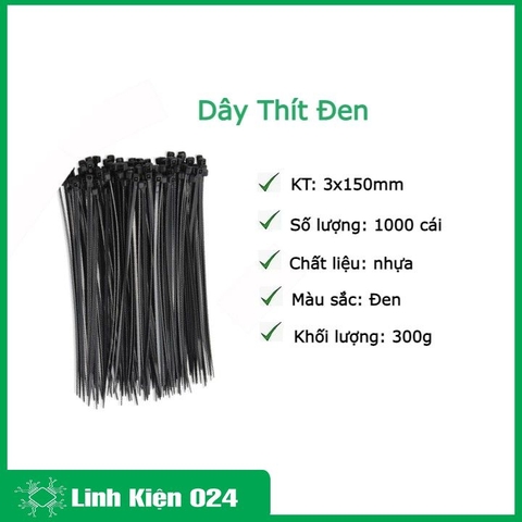 Gói 1000PCS Dây Thít Đen 3X150mm