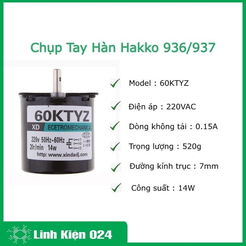 ĐỘNG CƠ GIẢM TỐC 220VAC 60KTYZ TRỤC 7MM