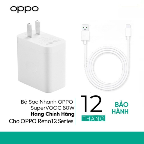 Bộ sạc siêu nhanh Super VOOC 80W cho OPPO Reno12 5G / Reno 12 Pro 5G - Chính Hãng