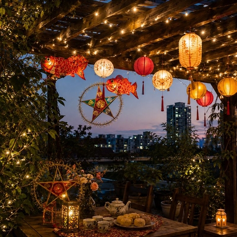 Cách Trang Trí Sân Vườn Đón Trung Thu Bằng Đèn LED Dây Đẹp, An Toàn