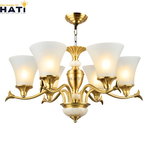 Đèn chùm đồng nguyên chất  Pract 6 bóng