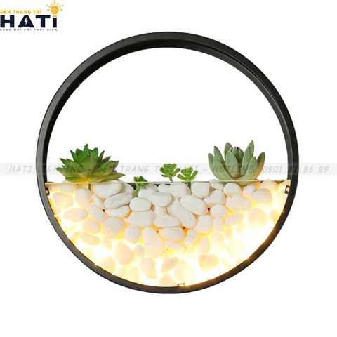 Đèn tường led sỏi đá và cây khung đen
