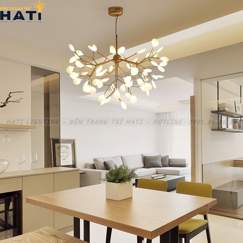 Đèn thả decor Hera 63 lá thân vàng chao đục