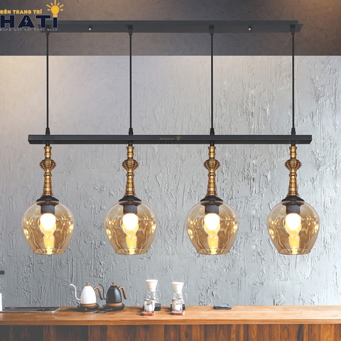 Đèn thả ngang 4 chao thủy tinh thẳng hàng