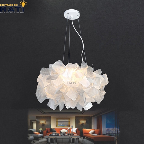 Đèn thả led lá hình đám mây, họa tiết châm bi