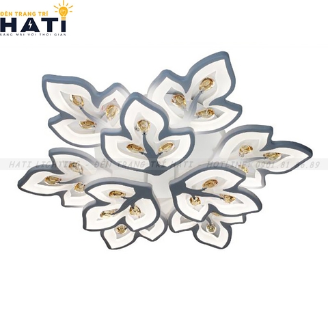 Đèn ốp trần led hình lá phong có hạt pha lê 9 cánh
