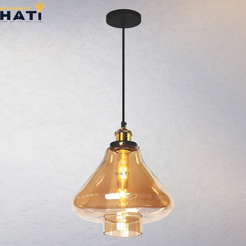 Đèn thả đơn thủy tinh chao trà hình bầu