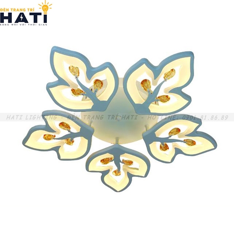 Đèn ốp trần led hình lá phong có hạt pha lê 5 cánh