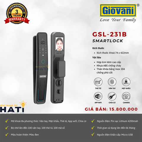 Khóa vân tay cửa gỗ Giovani GSL-231B