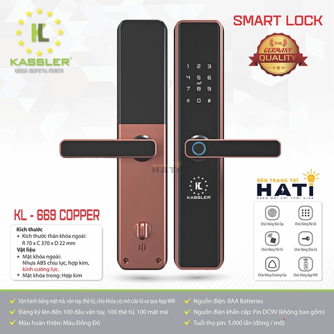 Khóa vân tay cửa gỗ Kassler KL-669 Copper