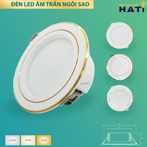 Đèn led âm trần ngôi sao viền bạc-viền vàng, 5w-8w