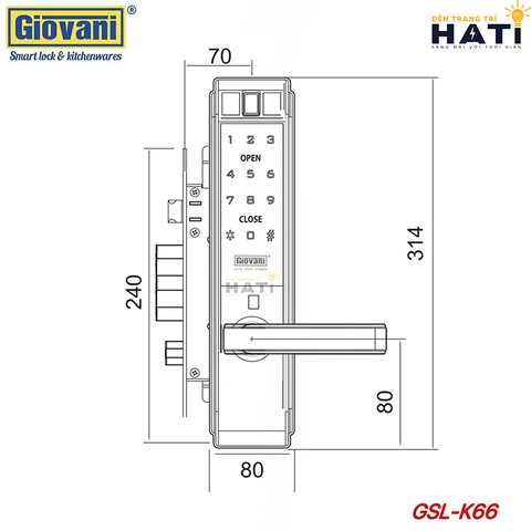 Khóa vân tay cửa gỗ Giovani GSL-F66 màu đen