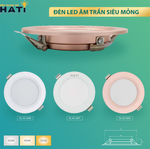 Đèn âm trần Kosoom siêu mỏng viền trắng-bạc-hồng, 8w-12w