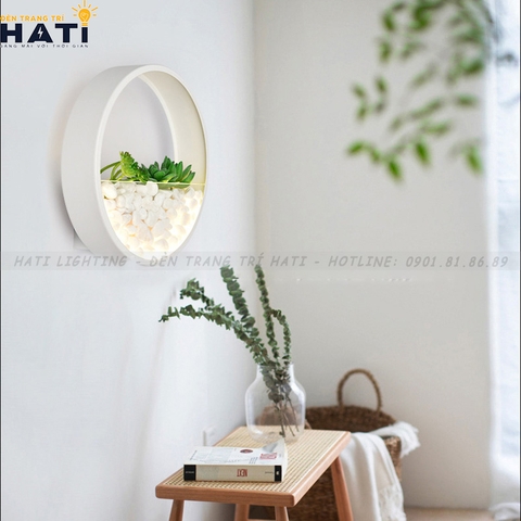 Đèn tường led sỏi đá và cây khung trắng