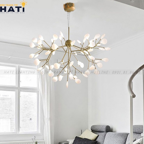 Đèn thả decor Hera 63 lá thân vàng chao đục