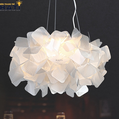 Đèn thả led lá hình đám mây, họa tiết châm bi