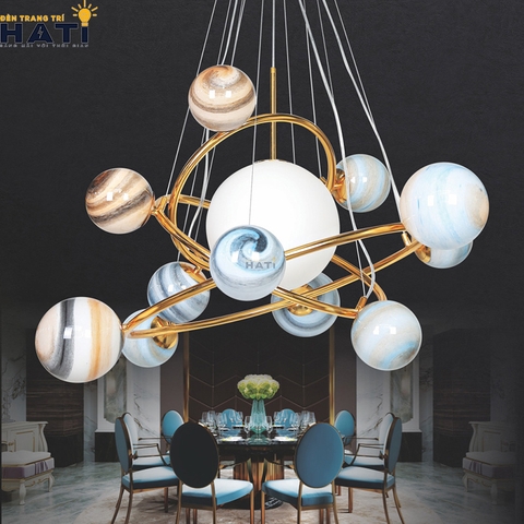 Đèn thả dây tùy chỉnh hệ mặt trời + 12 tiểu hành tinh