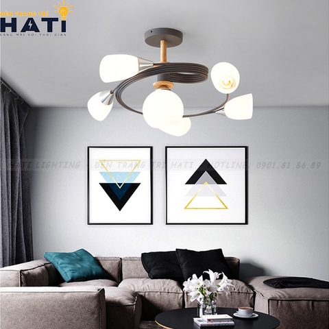 Đèn ốp decor xoắn ốc chao thủy tinh trắng