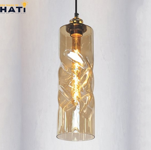 Đèn thả đơn thủy tinh chao trà hình trụ xoắn