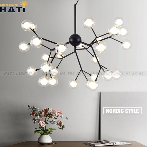 Đèn thả decor Agus 27 chao, khung đen