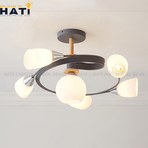 Đèn ốp decor xoắn ốc chao thủy tinh trắng