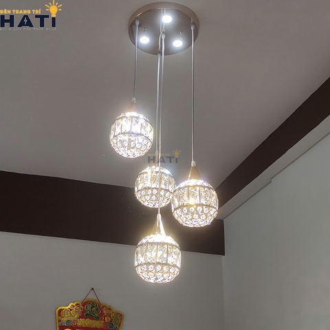 Đèn thả pha lê 4 chao hình tròn