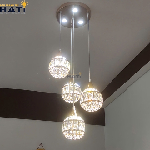 Đèn thả pha lê 4 chao hình tròn