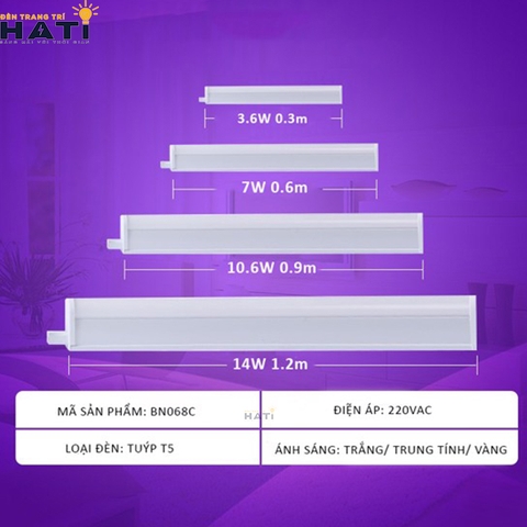 Đèn tuýp led T5 Philips BN068C Lifetime 20.000h 0.3-0.6-0.9-1.2m