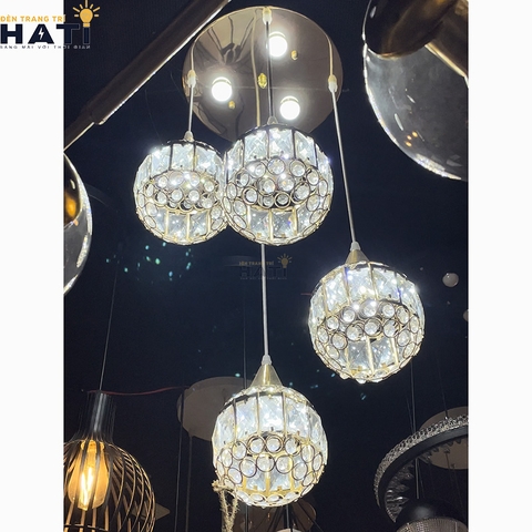 Đèn thả pha lê 4 chao hình tròn