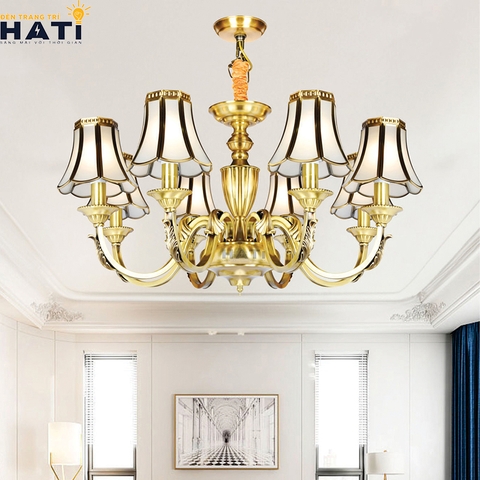 Đèn chùm đồng nguyên chất Diligent 8 bóng