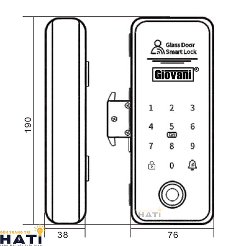 Khóa vân tay cửa kính  Giovani GSL-X271G