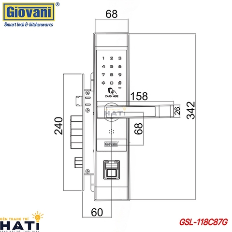 Khóa vân tay cửa gỗ Giovani GSL-118C87GG màu vàng
