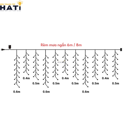 Dây đèn rèm led chớp nháy dạng mưa rơi sợi ngắn