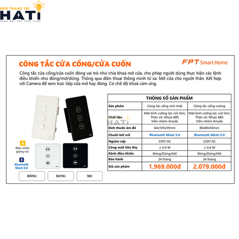 Công tắc cửa cổng, cửa cuốn thông minh Athena vuông màu đen