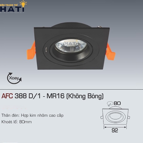 Đèn âm trần Anfaco AFC 388 không bóng màu trắng - đen