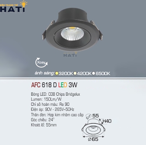 Đèn âm trần Anfaco AFC 618 màu trắng - đen 3w - 5w - 7w -12w