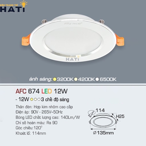 Đèn Âm Trần Anfaco AFC 674 Bóng LED COB Chipa Bridgelux