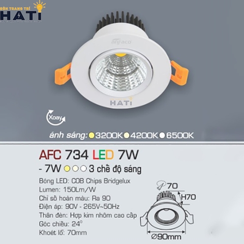 Đèn âm trần Anfaco AFC 734 3w - 5w - 7w - 9w -12w