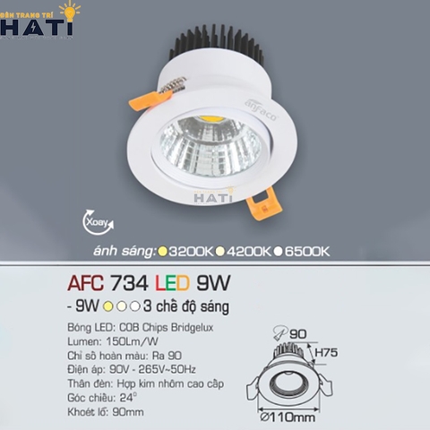 Đèn âm trần Anfaco AFC 734 3w - 5w - 7w - 9w -12w
