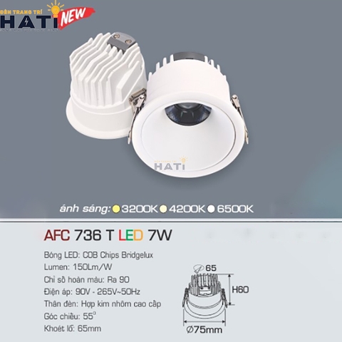 Đèn âm trần Anfaco AFC 736 màu trắng - đen 7w - 9w - 12w