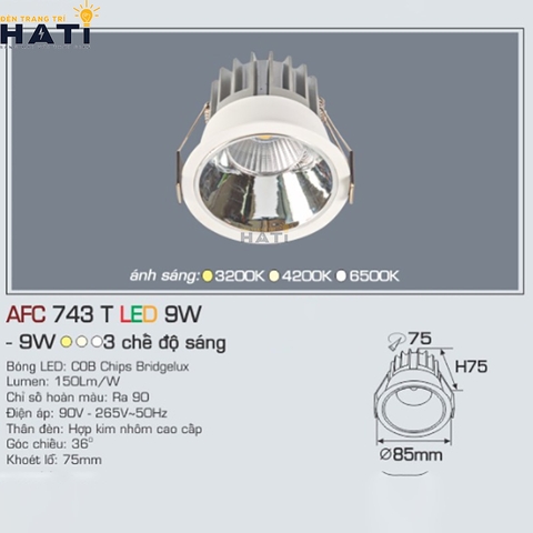 Đèn Âm Trần Anfaco AFC 743 Lỗ Khoét Ø75mm