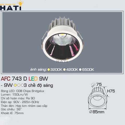 Đèn âm trần Anfaco AFC 743 màu trắng - đen 9w - 15w