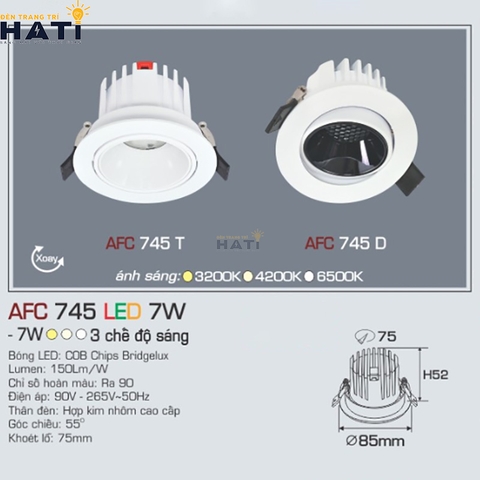 Đèn âm trần Anfaco AFC 745 màu trắng - đen 7w - 12w