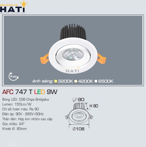 Đèn âm trần Anfaco AFC 747 màu trắng - đen 9w - 12w