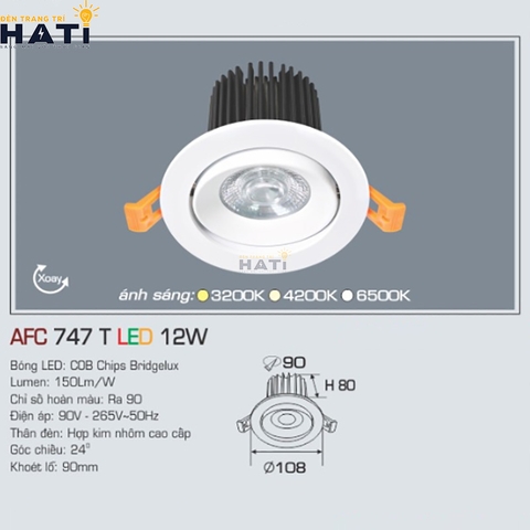 Đèn âm trần Anfaco AFC 747 màu trắng - đen 9w - 12w