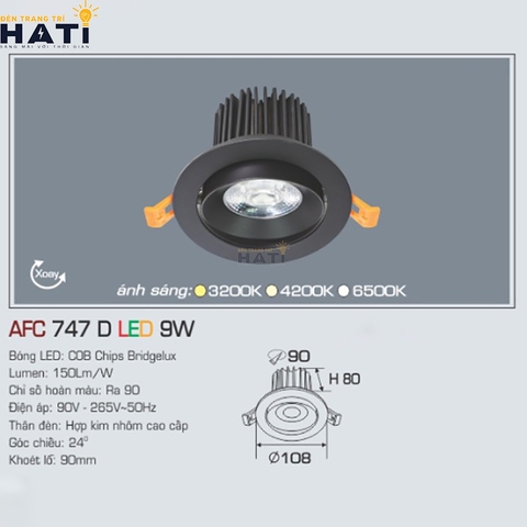 Đèn âm trần Anfaco AFC 747 màu trắng - đen 9w - 12w