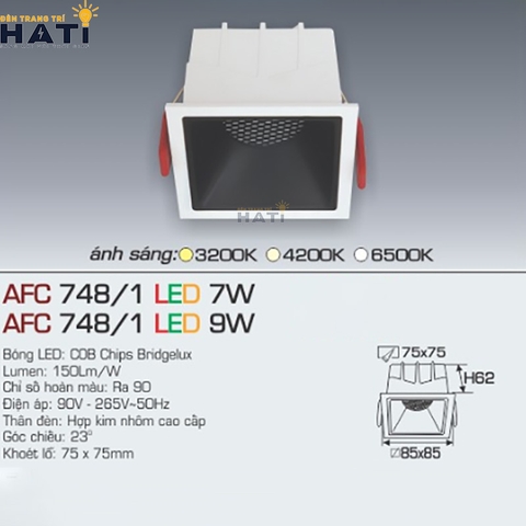 Đèn âm trần Anfaco AFC 748 7w - 9w